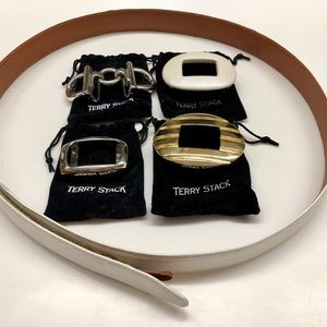 Terry Stack Cream Leather Belt with 4 Buckles